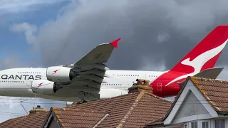 7 SUPER HEAVY AIRBUS A380 FLYING VERY LOW OVER HOUSES AT HEATHROW LONDON 🇬🇧 Plane Spotting