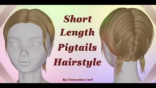 Blender | Short length pigtails hairstyle