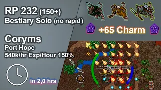 Tibia Royal Paladin 233(150+) Bestiary Solo /Port Hope/ Corym 540k/hr Exp 150% +65 Charms in 2 hrs.