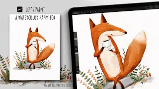 Let's paint a watercolor fox in Procreate🦊 Illustration tutorial. Free sketch.