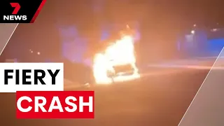 Accused drunk driver flees as Holden burns after Woodville West crash | 7 News Australia