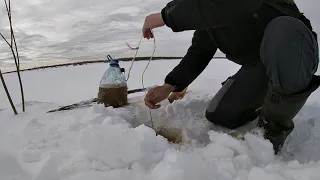 Завершение рыбалки по льду, проверка крючков на налима