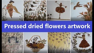 Pressed dried flowers artwork/pressed flower art ideas/pressed flower and leaves art, by Nosheen Ch.