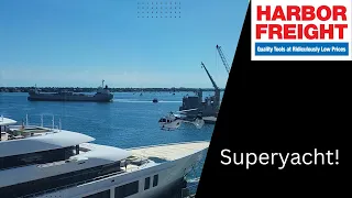 Helicopter lands on owner of Harbor Freight's Superyacht!!