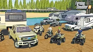 CAMPING AT THE LAKE WITH THE CREW! ATVS, RZR & DIRTBIKES (ROLEPLAY) | FARMING SIMULATOR 2019