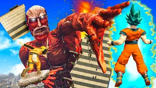 Goku and Naruto Power Up against the Colossal Titan in GTA 5