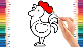 Rooster Drawing, Painting and Coloring for Kids & Toddlers | Drawing Basics