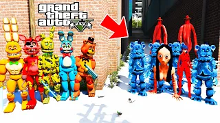 GTA 5 FNAF  - MOMO AND ANIMARTONICS! HOW FREDDY SAVED THE LADY BAG FROM MOMO Multi Pulti