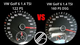 VW Golf 6 1.4 TSI 122 PS vs. VW Golf 6 1.4 TSI DSG 160 PS 0-180 kmh Acceleration Comparison