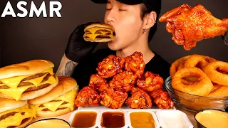 ASMR MUKBANG TRIPLE CHEESEBURGERS & CHICKEN WINGS & ONION RINGS (No Talking) EATING SOUNDS