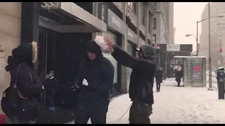 Snow ball fights in New York blizzard