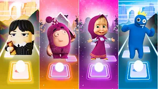 Wednesday Addams Cartoon vs Oddbods vs Masha and the Bear vs Rainbow Friends | Tiles Hop EDM Rush