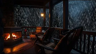 Rain Sounds for Sleeping - Rain in Cozy Cabin with Warm Fireplace - Relaxation, Study and Sleeping