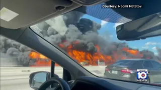 Tanker truck crash, explosion causes inferno, injures 5 on I-95