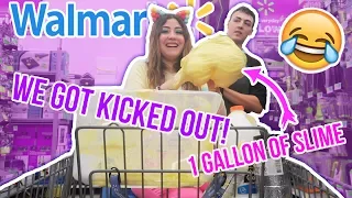 MAKING SLIME IN PUBLIC , WE GOT KICKED OUT OF WALMART! 1 GALLON OF SLIME
