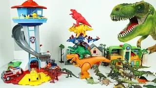 공룡 장난감 뽀로로 미끄럼틀 퍼피 구조대 전망대 놀이 Dinosaur with Paw Patrol Tower Slide Toys