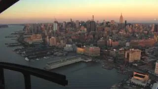 New York sunset filmed from a helicopter