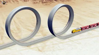 Impossible Weird Double Vertical Loop Rail Tracks Vs Trains Crossing - BeamNG.Drive