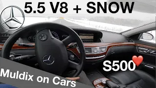 Mercedes S500 (W221) POV Snow Test Drive + Acceleration 0-200 km/h