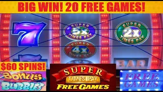 YES! Back to Back! Big wins on Super Times Pay! $60 Spins! Wild Red Sevens slot Play! Free Games!