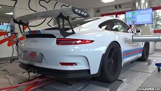 Porsche 991 GT3 RS with Akrapovic Exhaust Dyno Runs - Blue Flames & Sounds!