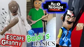 Escape the Babysitter Granny, Baldi's Basics & Hello Neighbor in Real Life Pranked Out of Our House!