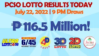 P116 Million - 9PM PCSO Lotto Result Today July 22, 2022