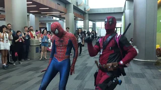 Deadpool and Spiderman Dance at Anime Convention