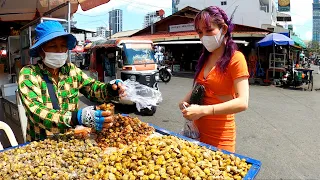 Cambodia Breakfast & Lunch, Rice with Pork, Porridge, Dessert, Sun Dried Clam - Street Food Tour