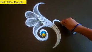 Relaxing satisfying freehand rangoli design🧡💜सुंदर सोपी मन आकर्षित करणारी रांगोळी🧡❤️