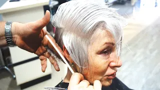 AMAZING HAIRCUT - 70S ANTI AGE Short Gray Graduation With Undercut