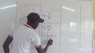 How to show that pressure, P=hρg. Derivation of fluid pressure formula in Physics.