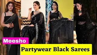 Meesho Party Wear Black Saree Haul|Starting from Rs - 600|Meesho Black Sequence Saree|