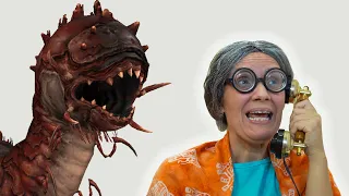 Super Granny VS  Crazy Worm battle in real life