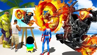 GTA 5 | GTA5 BUT WHATEVER GHOST RIDER VENOM, SHINCHAN, FRANKLIN & IRON MAN DRAWS COMES TO REAL LIFE