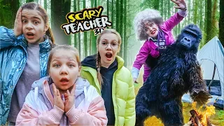 Crazy camping with a scary teacher 3D! Bigfoot caught a scary teacher!