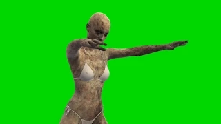 Walking Dead Zombie Girl in Bikini walks - green screen
