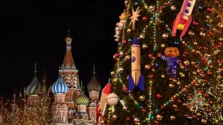 New Year 2021 Moscow Christmas eve Decoration | Fireworks of Moscow Russia