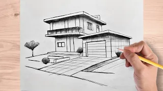 HOW TO DRAW A MODERN HOUSE EASY