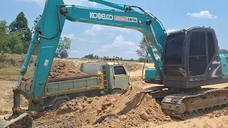 รีวิวรถขุดยอดนิยมยังไม่มีคู่ครอง kobelco sk140lc -super-x จัดเต็มกล่องดั้มมีลั่น excavator and truck