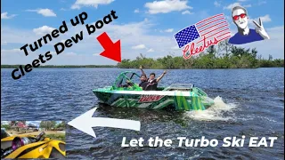 Cleetus McFarland's Dew Boat makes all the JAM [ 90+ MPH Pulls on Turbo And Supercharged Sea-doo ]