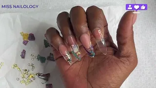 ENCAPSULATING SHELL STONES WITH HARD GEL | CURVED STILETTO NAILS | MISS NAILOLOGY