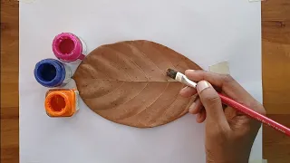 Easy acrylic painting on leaf 🍃 || Easy sunset painting/ nature painting || easy Painting