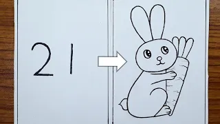 How to draw Rabbit from 21 // how to draw rabbit from number 🐇 #NumberDrawing