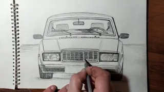 How to draw car easy step-by-step / How to draw VAZ car for beginners / Soviet car drawing