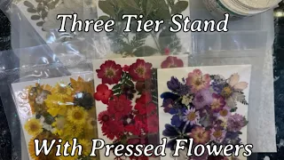 #447 GORGEOUS Three Tier Resin Tray Stand With Pressed Dried Flowers!