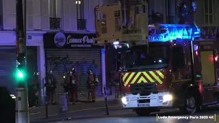 Pompiers de Paris intervention Incendie Auto Moto école BD Beaumarchais Paris Fire dept on scene 4k