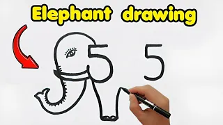 How to draw elephant from number 55 | elephant drawing easy for beginners | number drawing