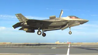 F-35B Fighter Jet Take Off and Land Onboard HMS Queen Elizabeth Aircraft Carrier