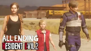 Resident Evil 2 Remake 2019 - ALL ENDINGS + TRUE Ending (Leon and Claire Endings)